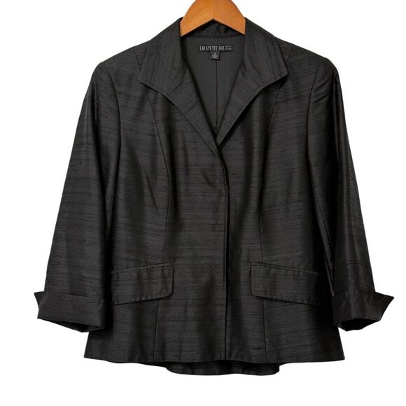 Lafayette 148 New York Womens Black Silk Blazer 3-Snap 3/4 Sleeve Capsule Size 8 - Picture 7 of 7